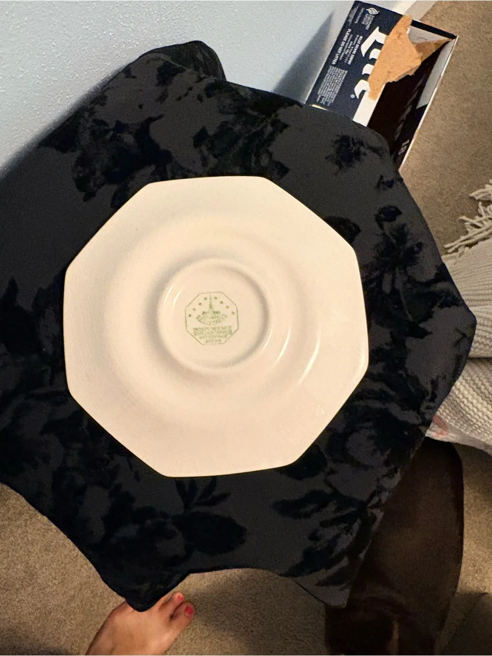 Black & White Floral Teacup with Matching Saucer Set